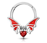 Melighting Anneau de septum en forme de chauve-souris 16 g - Anneau segmenté à charnière en acier chirurgical 316L - Boucles d'oreilles daith conque - Boucles d'oreilles pendantes en forme de cœur