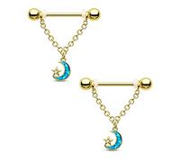 Melighting Chaîne pendante en acier chirurgical pour piercing au téton en forme de lune, barres de mamelon en or, anneaux de mamelon, barres de mamelon 14G, bijoux de protection du mamelon pour femmes