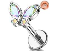Melighting CZ Plat Retour Boucle d'oreille G23 Titan Cartilage Boucle d'oreille Filetage Interne Labret Stud Papillon Helix Oreillettes Lobe Boucle d'oreille Tragus Piercing Bijoux 6mm/8mm