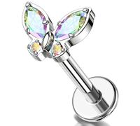 Melighting CZ Plat Retour Boucle d'oreille G23 Titan Cartilage Boucle d'oreille Filetage Interne Labret Stud Papillon Helix Oreillettes Lobe Boucle d'oreille Tragus Piercing Bijoux 6mm/8mm
