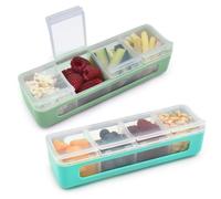 melii Boîte à goûter - 4 compartiments séparés avec couvercles, récipient à collation divisé, stockage des aliments pour enfants et adultes, loisirs créatifs, perles, sans BPA, lot de 2, bleu + menthe