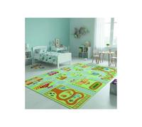 Melis Home Tapis Enfant bébé Vert 80x150 cm éducatif - Plan de Ville avec Routes, école, Zoo, Parc, Lavable, Base antidérapante, Jeu Voiture