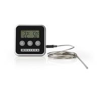 Melissa 16310241 Thermomètre à viande numérique - plage de température 0-250 °C - écran LCD - minuteur avec alarme jusqu’à 99 min - câble de sonde 1 m - fixation magnétique et fonction support