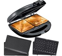 Melissa Appareil croque-monsieur 3-en-1 - gaufrier et grill de contact - plaques antiadhésives compatibles lave-vaisselle - pieds antidérapants - voyant lumineux - 850 W - noir