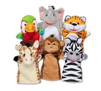 Melissa & Doug - Marionnettes à main - 6 marionnettes animaux safari - Peluches jeu de rôle - 2 ans+