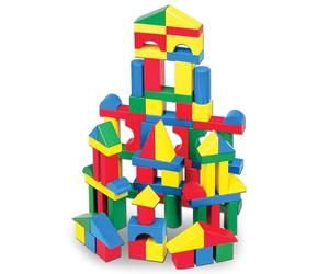 Melissa & Doug Blocs de Construction en Bois, Jouet Éducatif pour les Enfants, 100 Blocs Colorés de Formes et Tailles Différentes, Jeux d'éveil, Cadeau pour garçons et filles de 3 4 5 6 7 ans