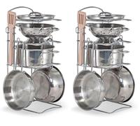 Melissa & Doug - Casseroles + Poêles 8 Pièces - Accessoires De Cuisine - Jeu Imitation - Jouet en INOX - Jouet D'Activité, De Développement Et d'apprentissage - Cadeau Enfant 3 Ans Et + (Lot de 2)