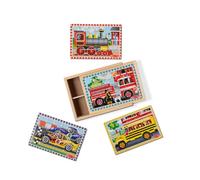 Melissa & Doug Coffret avec 4 Puzzles en Bois Véhicules, Cadeau pour enfants de 2 3 4 5 ans, Jouets d'éveil et 1er âge, Jouets d'activité et de développement,Jouets classiques, Montessori