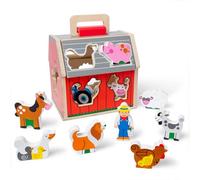 Melissa & Doug Jouet en bois à emporter, 10 pièces de la ferme en bois - Jouets de la ferme, Jouets d’apprentissage pour trier et pour empiler pour les tout-petits et les enfants de plus de 2 ans