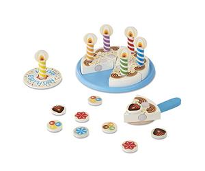 Melissa & Doug Gâteau D’Anniversaire En Bois, Aliments en bois, Jeu d'imitación, Jouet créatif, Accesoires cuisine pour enfants, Montessori, Cadeau pour garçons et filles de 3 4 5 6 7 ans