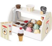 Melissa & Doug Glacier en bois - Set de jeu de 28 pièces pour portionner et servir 8 sortes de crème glacée dans des cornets ou dans un pot à glace, argent fictif inclus, pour les enfants à partir de