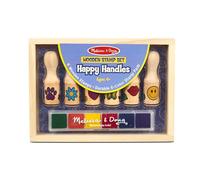 Melissa & Doug Jeu de timbres en bois, 6 timbres en bois et un tampon encreur à couleurs multiples, Jouet créatif, Loisirs créatifs pour filles et garçons de 3 4 5 6 7 ans