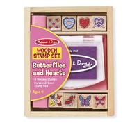 Melissa & Doug Jeu de timbres en bois Coeurs et Papillons, Cadeau pour filles et garçons, 8 timbres + tampon d’encre, Jouet créatif, Loisirs créatifs pour filles et garçons de 3 4 5 6 7 ans
