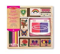 Melissa & Doug Jeu de timbres en bois L'amitié, Tampons, Cadeau pour filles et garçons, 9 timbres, tampon d’encre, 5 crayons, Jouet créatif, Loisirs créatifs pour filles et garçons de 3 4 5 6 7 ans