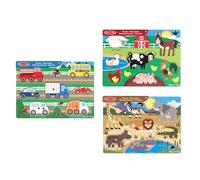 Melissa & Doug Ensemble de 3 puzzles en bois à chevilles - Safari, Animaux de la ferme et Véhicules, Cadeau pour enfants de 2 3 4 ans,Jouet en bois Montessori, Jouets d'éveil et 1er âge