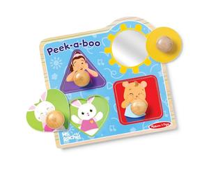 Melissa & Doug Ms Rachel - Puzzle en Bois P Boo Jumbo Peg - 4 pièces avec Miroir - Jouets pour Tout-Petits garçons et Filles à partir de 1 an