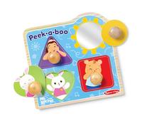 Melissa & Doug Ms Rachel - Puzzle en Bois Peek-a-Boo Jumbo Peg - 4 pièces avec Miroir - Jouets pour Tout-Petits garçons et Filles à partir de 1 an