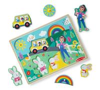 Melissa & Doug® Ms. Rachel™ Wooden Song Peg Puzzle, 6-Piece Light-Activated Sound Puzzle with Full Songs, Toddler Toys for Boys and Girls Ages 2-5+ Years - FSC Certified