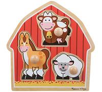 Melissa & Doug Puzzle À Gros Boutons en Bois - Animaux De La Ferme, Cadeau pour Enfants de 2 3 4 Ans,Jouet en Bois Montessori, Jouets d'éveil et 1er âge, Jouets d'activité et de développement