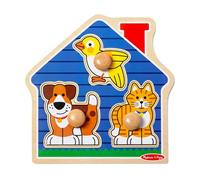 Melissa & Doug Puzzle À Gros Boutons en Bois - Animaux Domestiques,Cadeau pour Enfants de 2 3 4 Ans,Jouet en Bois Montessori, Jouets d'éveil et 1er âge, Jouets d'activité et de développement