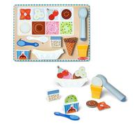 Melissa & Doug Ensemble de jeu et de puzzle magnétique en bois de crème glacée, 16 pièces magnétiques avec cuiller à boules, jeu d’aliments en bois pour les garçons et les filles à partir de 2 ans