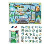 Melissa & Doug Puzzle en carton « Piste de course autour du monde » et véhicules à remonter - 48 pièces, pour garçons et filles à partir de 3 ans