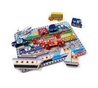 Melissa & Doug Vehicles Wooden Chunky Puzzle - Plane, Train, Cars, And Boats (9 Pcs)
