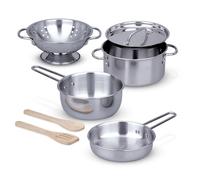 Melissa & Doug - Speelgoedpannenset - 8-delig - RVS - Met opbergrek Pots & Pans