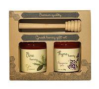Melissokomiki Dodecanesse Coffret Cadeau Miel Grec Premium | Thym 130 g + Pin 130 g | Produit de Rhodes | Miel Brut Artisanal avec Cuillère