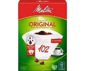 Melitta, 80 Filtres à Café, Taille 102, Pour Cafetière à Filtre, 1 Sachet de Détartrant Inclus, Original, Brun