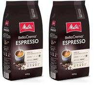 Melitta BellaCrema Espresso Café en grain 1kg, non moulu, café en grain pour machines à café, torréfaction forte, torréfié en Allemagne, intensité 5 (Lot de 2)