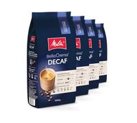 Melitta BellaCrema Lot de 4 sachets de 1 kg de grains de café décaféinés, torréfiés en Allemagne, intensité 3, pour machine à café automatique
