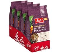 Melitta BellaCrema Selection des Jahres Lot de 4 sachets de 1 kg de grains de café entiers, non moulus, torréfiés en Allemagne, torréfaction moyenne, intensité 3, pour machine à café automatique