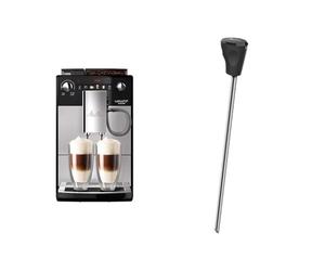 Melitta Latticia OT Argent F300-101, Machine à Café avec Broyeur à Grains, One Touch, Expresso, Cappuccino, Latte Macchiato, Compacte, Silencieuse & Lance à lait. argent/noir