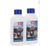 Melitta Lot de 2 détartrants liquides pour machines à café et machines à expresso avec brosse de nettoyage Quvido avec poils de 3 mm