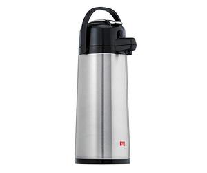 Melitta Pot à Pompe 2,2 litres/env. 16 Tasses - Isolation sous Vide en Verre, extérieur en Acier Inoxydable - Argent et Noir