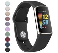 Meliya Bracelet de sport en silicone souple étanche compatible avec Fitbit Charge 5 pour homme et femme (Noir)