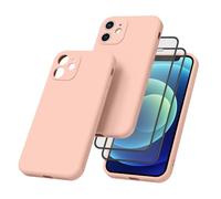 Meliya Coque pour iPhone 12 Mini 5.4” avec 2 Pieces Verres Trempés, Étui en Silicone avec Doublure en Microfibre Souple, Conception Spéciale de Bord Droit (Rose, iPhone 12 Mini)