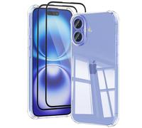Meliya Coque pour iPhone 16 6.1” avec 2 Pieces Verres Trempés, Coque en Silicone Transparente avec Coins Surélevés, Protection Antichoc, Anti-Rayures et Anti-Chute