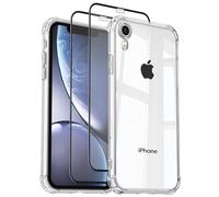 Meliya Coque pour iPhone XR 6.1” avec 2 Pieces Verres Trempés, Coque en Silicone Transparente avec Coins Surélevés, Protection Antichoc, Anti-Rayures et Anti-Chute, Transparent