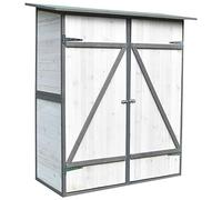 Melko Armoire de jardin avec toit en appentis et double porte battante en bois blanc/gris 162 x 140 x 75 cm, avec étagère