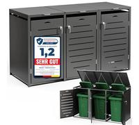 Melko Cache-poubelles anthracite | Extensible à volonté | Revêtement pour 3 poubelles | Robuste et durable | Capacité jusqu'à 240 l