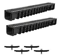 Melko Conduit de drainage Entwässerungskanal C250, 2 m, grille en fonte - adapté pour DN75 et incl. adaptateur pour DN110