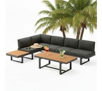 Melko Ensemble de meubles de jardin d'angle en aluminium avec 5 dossiers réglables en hauteur, table WPC réglable en hauteur, résistant aux intempéries et à la rouille, coussins imperméables extra