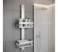 Melko Étagère de douche à suspendre en acier inoxydable sans perçage | Avec protection en verre | Support de shampooing avec crochet pour paroi de douche sans cadre Porte en verre anti-rouille