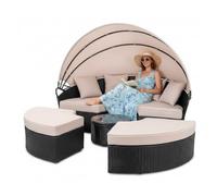 Melko îlot de jardin avec toit, chaise longue en polyrotin - Mobilier de jardin en rotin