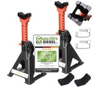 Melko Lot de 2 chandelles d'essieu 3 000 kg avec goupille de sécurité et 2 patins en caoutchouc pour voiture Charge maximale 3 T en fonte Chandelles de support pour voiture Hauteur réglable 28 à 42,5