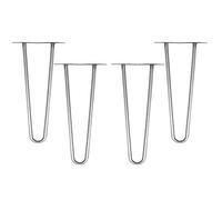 Melko Lot de 4 pieds de table en épingle à cheveux en acier de 12 mm avec protections de sol | Hauteur 30 cm, 2 entretoises, acier