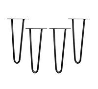 Melko Lot de 4 pieds de table en épingles à cheveux, en acier de 12 mm, avec protection de sol, Hauteur de 10 à 86 cm, Noir ou acier, 2 ou 3 entretoises (20 cm, 2 entretoises, noir)
