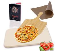 Melko Lot de 4 pierres à pizza pour four et barbecue à gaz, avec pelle à pizza, livre de cuisine et film de cuisson permanent, pierre à pizza en cordiérite pour pain croustillant